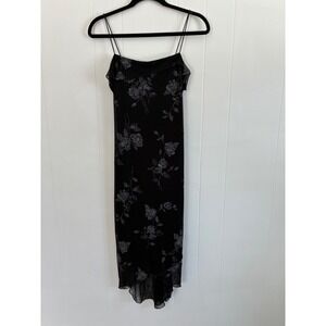 VTG 90s Byer Too!‎ Whimsigoth Black Floral Maxi Dress Glitter Sparkle Mesh Small
